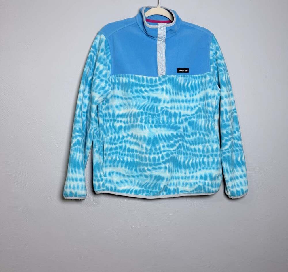 Lands' End Fleece Snap Neck Pullover Size L 14-16 Blue